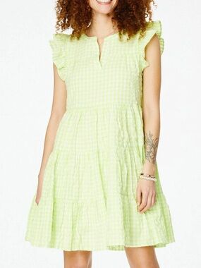 Roller Rabbit Lime Gingham Ruffle Mini Dress